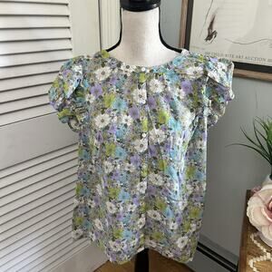 VINEYARD VINES Womens Top XXL Green Floral Flutter Sleeve Preppy Feminine